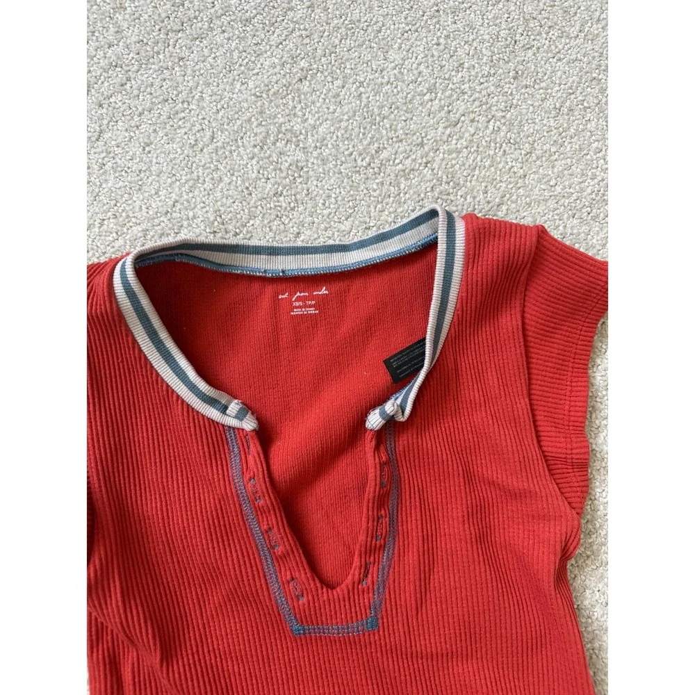 Out From Under Sporty Ribbed Crop Top Size XS/S Red Deep V-Neck